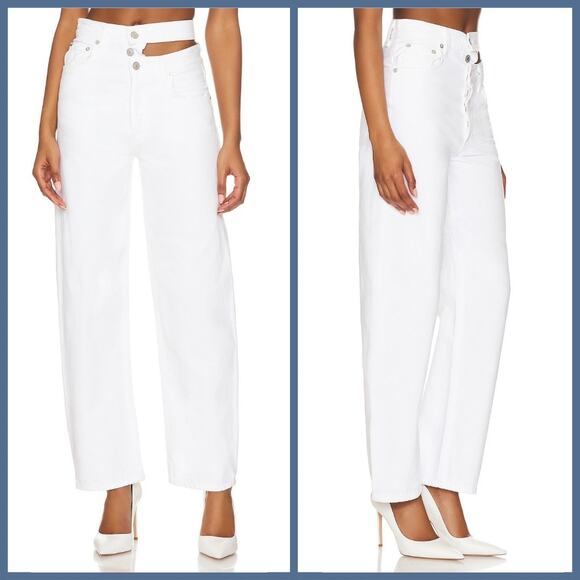 Agolde Broken Waistband Cut Out Jeans In Milkshake White Size 32 - Picture 14 of 14